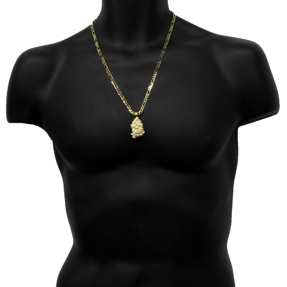 14k Gold Nugget 24" Figaro Chain + Pendant - Picture 2 of 4